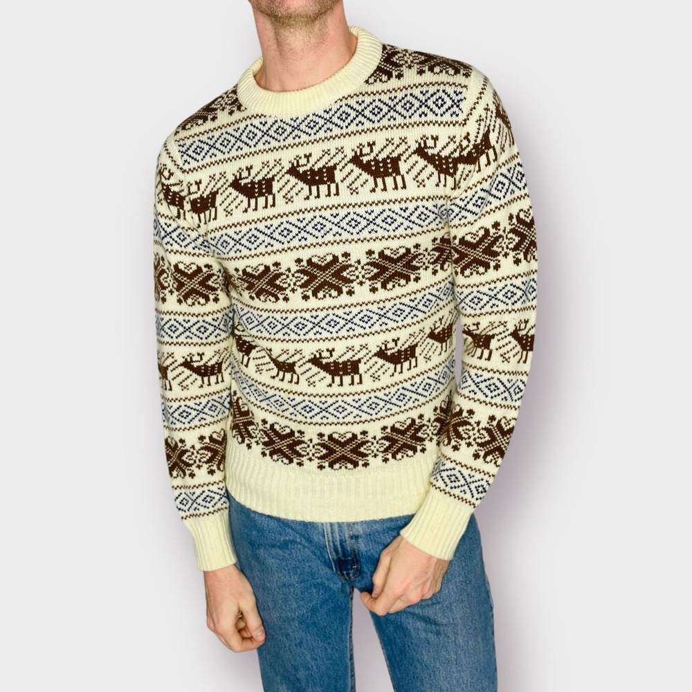 80s Christopher Rand cream sweater with‎ Elk